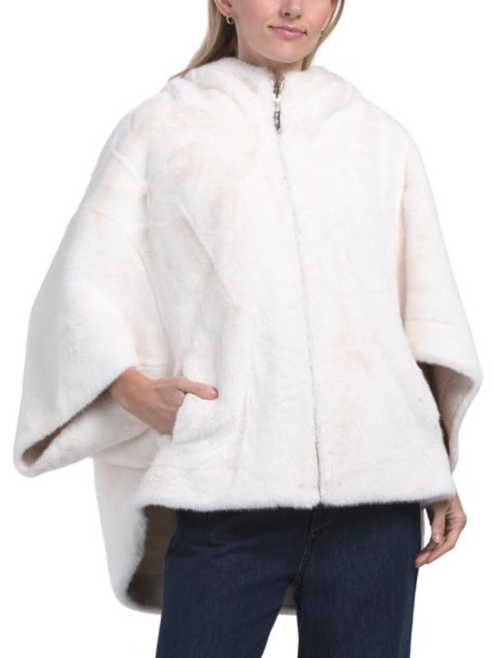 BELLE FARE Reversible Faux Mink Cape With Hood